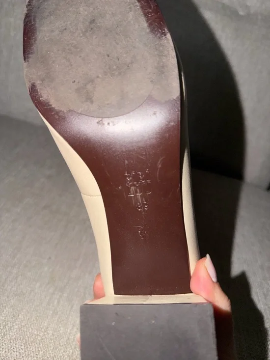 Bibilou Anthropologie Valencia Cream Block Heel Loafer with Gold Chain Accent - Picture 8 of 8